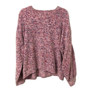 Pink And Purple Soft Chenille Knit Crewneck Sweater